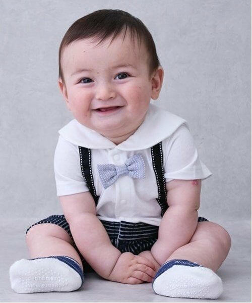 petit main / プティマイン ロンパース | 半袖おめかしカバーオール（オフ ホワイト）