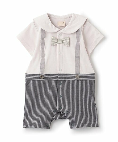 petit main / プティマイン ロンパース | 半袖おめかしカバーオール（ライト グレー）