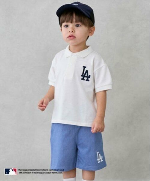 petit main / プティマイン ショート・ハーフ・半端丈パンツ | 【MLB】カットデニムハーフパンツ（ブルー）