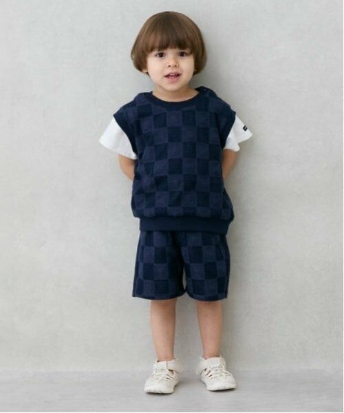 petit main / プティマイン ショート・ハーフ・半端丈パンツ | スクエア刺しゅうハーフパンツ（紺）