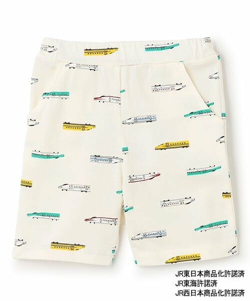 petit main / プティマイン ショート・ハーフ・半端丈パンツ | 【新幹線】総柄カットハーフパンツ（ECRU(キナリ)）