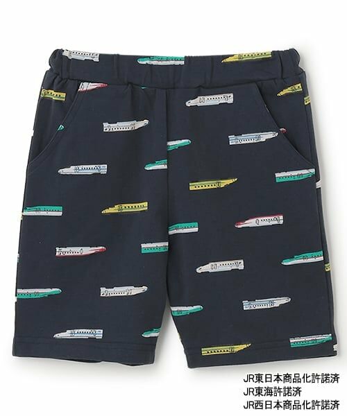 petit main / プティマイン ショート・ハーフ・半端丈パンツ | 【新幹線】総柄カットハーフパンツ（紺）