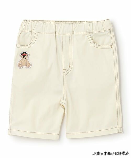 petit main / プティマイン ショート・ハーフ・半端丈パンツ | 【新幹線】刺しゅうハーフパンツ（薄ベージュ）