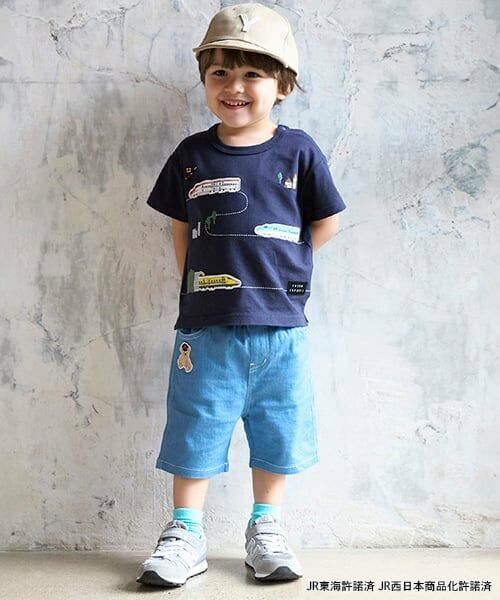 petit main / プティマイン ショート・ハーフ・半端丈パンツ | 【新幹線】刺しゅうハーフパンツ（サックス）