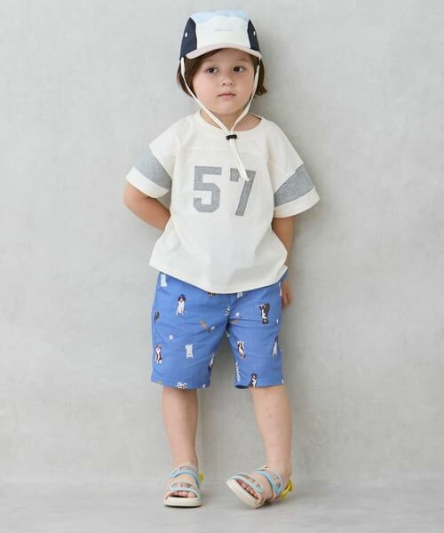 petit main / プティマイン ショート・ハーフ・半端丈パンツ | 総柄ハーフパンツ（ブルー）