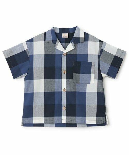 petit main / プティマイン シャツ・ブラウス | 【リンク】マルチ柄開衿半袖シャツ(キッズ)（紺）