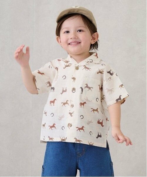 petit main / プティマイン シャツ・ブラウス | 【リンク】マルチ柄開衿半袖シャツ(キッズ) | 詳細4