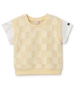 petit main / プティマイン Tシャツ | スクエア刺しゅうドッキング半袖Tシャツ