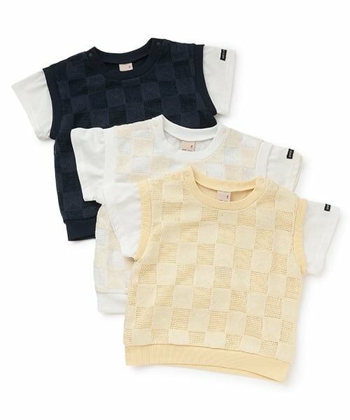 petit main / プティマイン Tシャツ | スクエア刺しゅうドッキング半袖Tシャツ | 詳細12