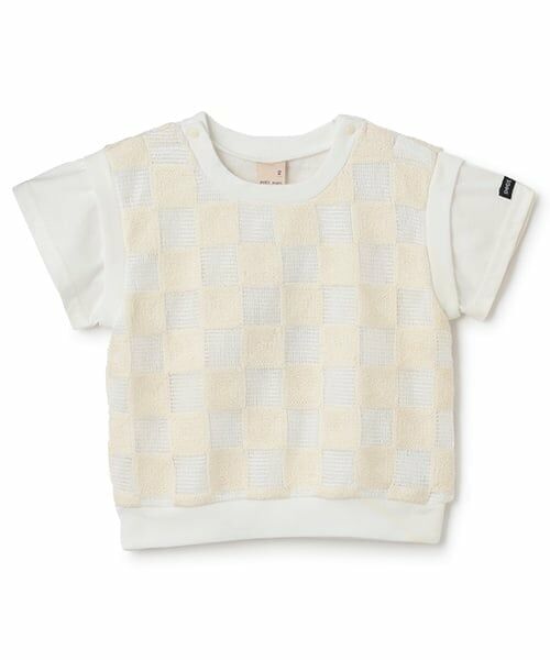petit main / プティマイン Tシャツ | スクエア刺しゅうドッキング半袖Tシャツ | 詳細4