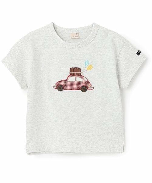 petit main / プティマイン Tシャツ | アップリケ車・ポニー半袖Tシャツ（シロ杢）