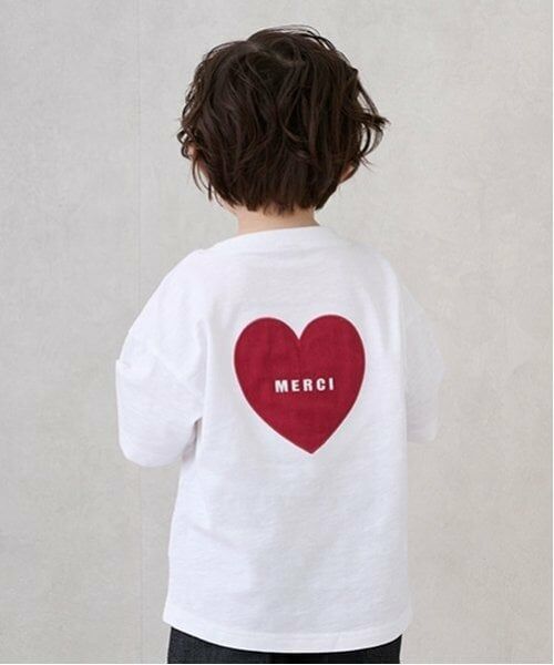 petit main / プティマイン Tシャツ | 【防汚加工】背中ハート半袖Tシャツ（オフ ホワイト）