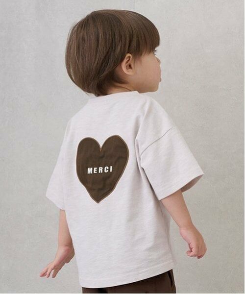 petit main / プティマイン Tシャツ | 【防汚加工】背中ハート半袖Tシャツ（ライト グレー）