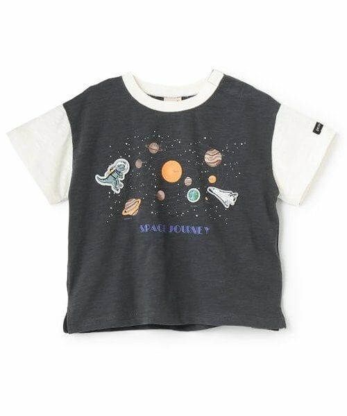 petit main / プティマイン Tシャツ | 【防汚加工】宇宙グラフィック半袖Tシャツ（チャコール）