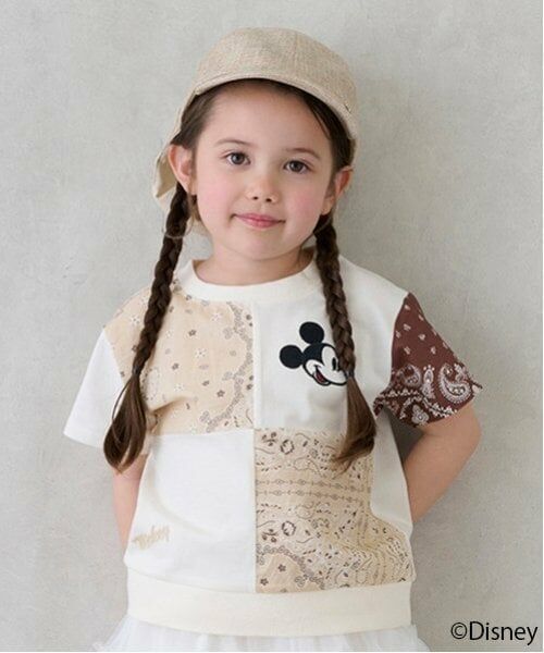 petit main / プティマイン Tシャツ | 【Disney】パッチワーク半袖Tシャツ（ベージュ）