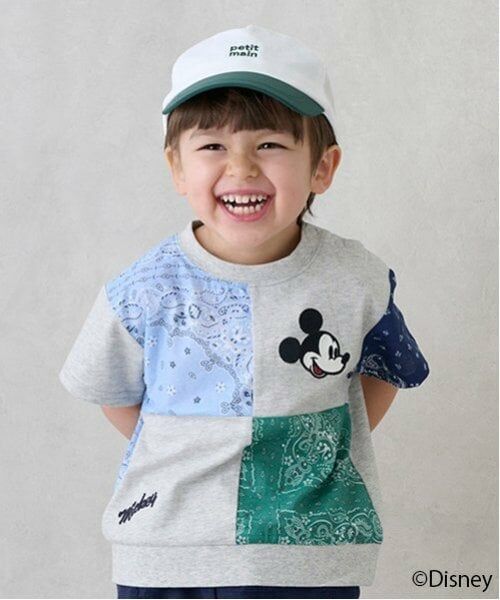petit main / プティマイン Tシャツ | 【Disney】パッチワーク半袖Tシャツ（ブルー）