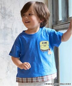 petit main / プティマイン Tシャツ | 【新幹線】裾チェックアップリケ半袖Tシャツ