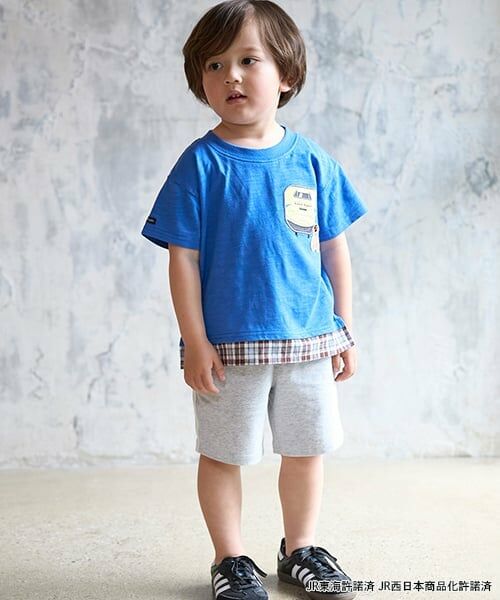 petit main / プティマイン Tシャツ | 【新幹線】裾チェックアップリケ半袖Tシャツ | 詳細2