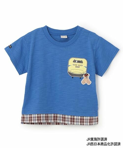 petit main / プティマイン Tシャツ | 【新幹線】裾チェックアップリケ半袖Tシャツ | 詳細3