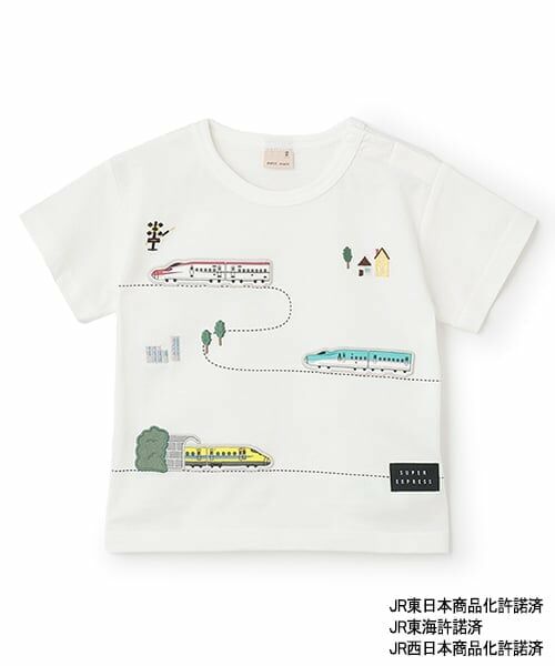 petit main / プティマイン Tシャツ | 【新幹線】線路半袖Tシャツ（オフ ホワイト）