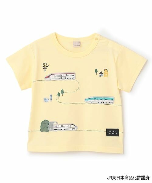 petit main / プティマイン Tシャツ | 【新幹線】線路半袖Tシャツ（黄）