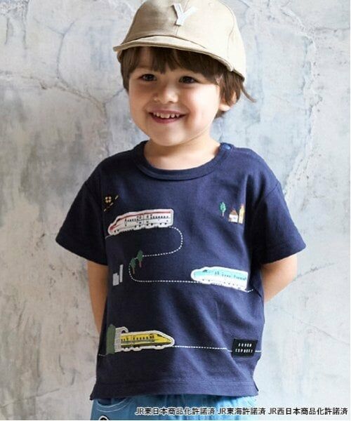 petit main / プティマイン Tシャツ | 【新幹線】線路半袖Tシャツ（紺）