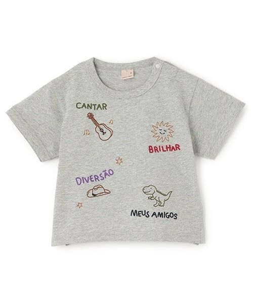 petit main / プティマイン Tシャツ | 【接触冷感】モチーフロゴ刺しゅう半袖Tシャツ（チャコール）