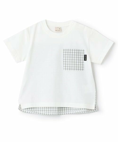 petit main / プティマイン Tシャツ | ギンガムポケット半袖Tシャツ（オフ ホワイト）