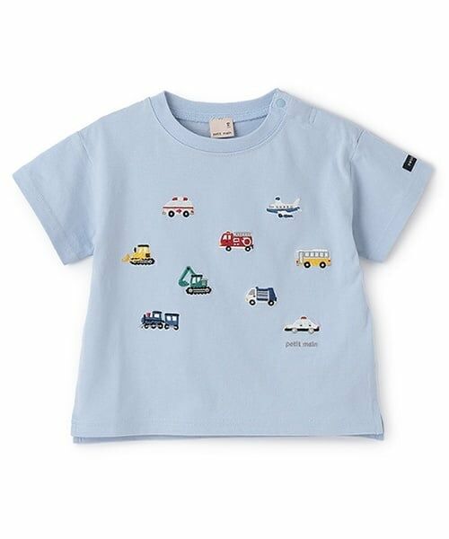 petit main / プティマイン Tシャツ | 【接触冷感】働く車刺しゅう半袖Tシャツ（ライト ブルー）