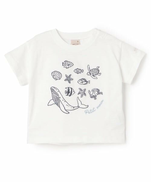 petit main / プティマイン Tシャツ | 【接触冷感】海刺しゅう半袖Tシャツ(キッズサイズ)(オフ ホワイト)