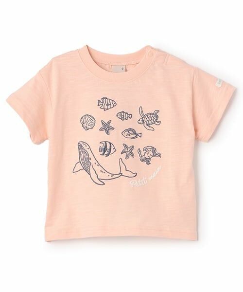 petit main / プティマイン Tシャツ | 【接触冷感】海刺しゅう半袖Tシャツ(キッズサイズ)(サーモン ピンク)