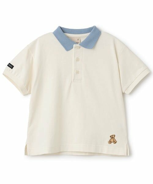 petit main / プティマイン Tシャツ | 【接触冷感】ポロ衿配色半袖Tシャツ（ECRU(キナリ)）