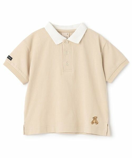 petit main / プティマイン Tシャツ | 【接触冷感】ポロ衿配色半袖Tシャツ（薄ベージュ）