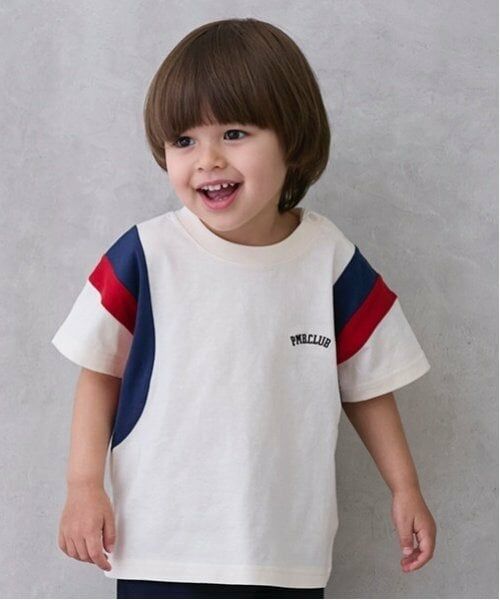 petit main / プティマイン Tシャツ | 【接触冷感】袖ライン配色半袖Tシャツ（クリーム）