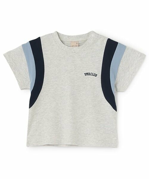petit main / プティマイン Tシャツ | 【接触冷感】袖ライン配色半袖Tシャツ（シロ杢）