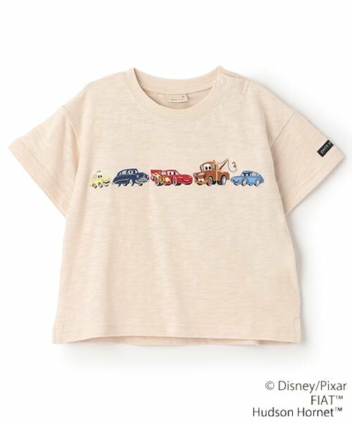 petit main / プティマイン Tシャツ | 【Disney】カーズ/アップリケ半袖Tシャツ（薄ベージュ）