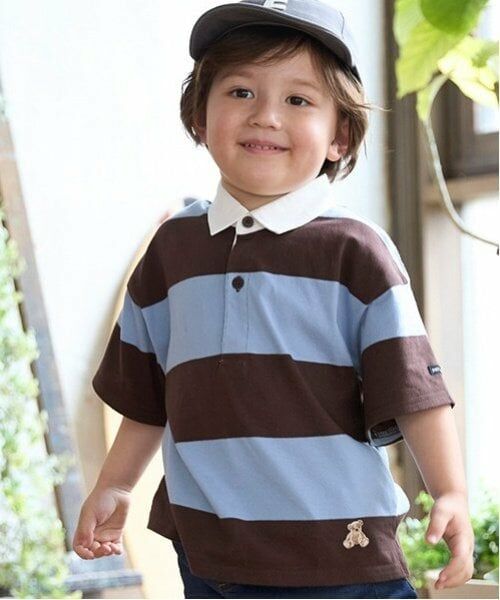 petit main / プティマイン Tシャツ | 【リンク】半袖ラガーTシャツ(キッズ)（ブルー）