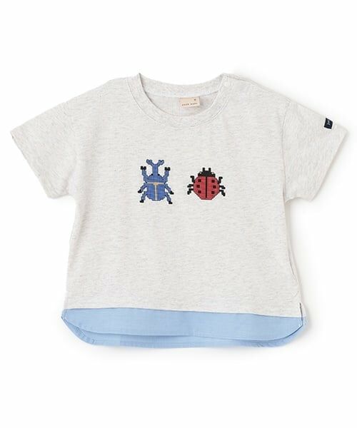 petit main / プティマイン Tシャツ | ブロックプリント半袖Tシャツ（シロ杢）
