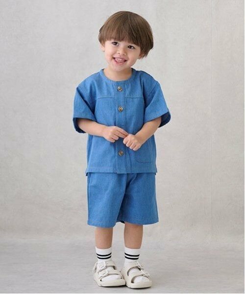 petit main / プティマイン ミニ丈・ひざ丈ワンピース | 布帛半袖セットアップ（ブルー）