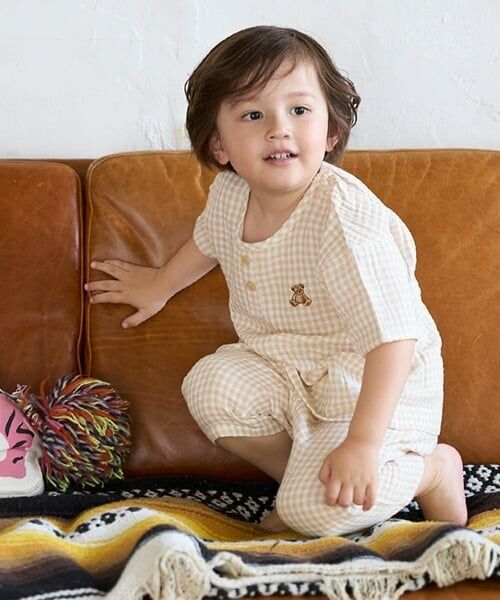 petit main / プティマイン ルームウェア | 【リンク】くま刺しゅうWガーゼパジャマ(キッズ) | 詳細1