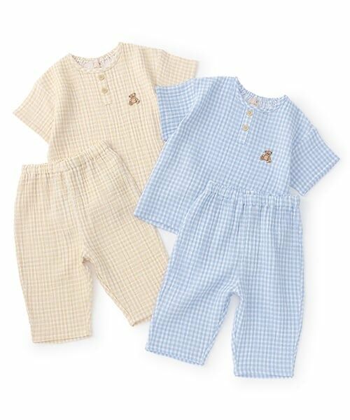 petit main / プティマイン ルームウェア | 【リンク】くま刺しゅうWガーゼパジャマ(キッズ) | 詳細13