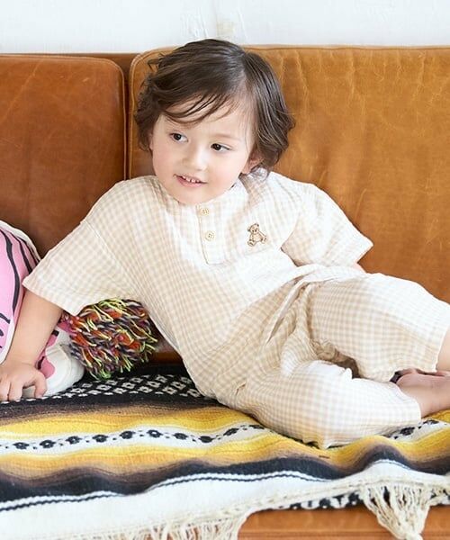 petit main / プティマイン ルームウェア | 【リンク】くま刺しゅうWガーゼパジャマ(キッズ) | 詳細2