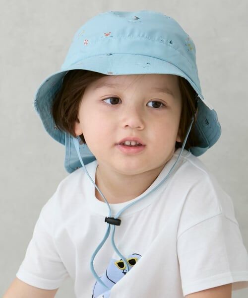 petit main / プティマイン ハット | 総柄サファリハット（ライトターコ）