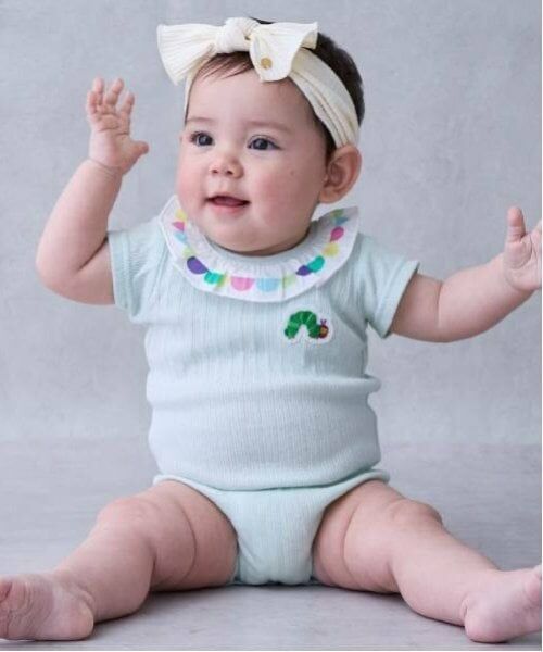 petit main / プティマイン ロンパース | 【はらぺこあおむし】フリル衿ロンパース（ライト グリーン）