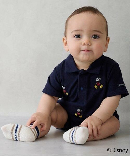 petit main / プティマイン ロンパース | 【Disney】刺しゅうポロカバーオール（紺）