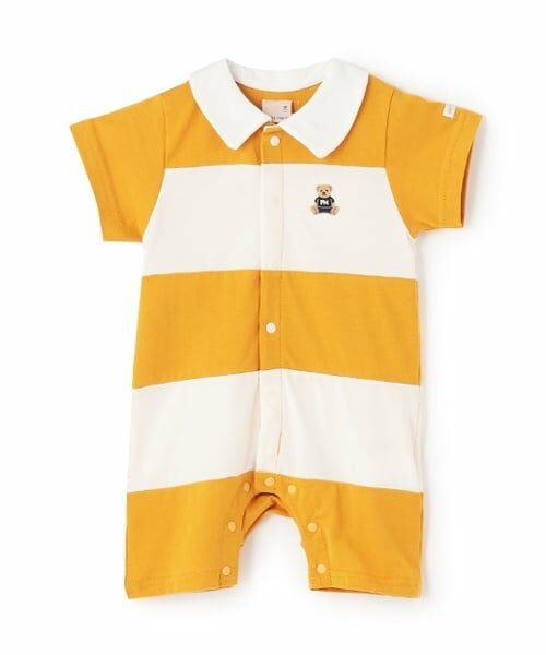 petit main / プティマイン ロンパース | 切替ラガーカバーオール（黄）