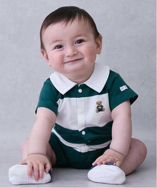 petit main / プティマイン ロンパース | 切替ラガーカバーオール（グリーン）