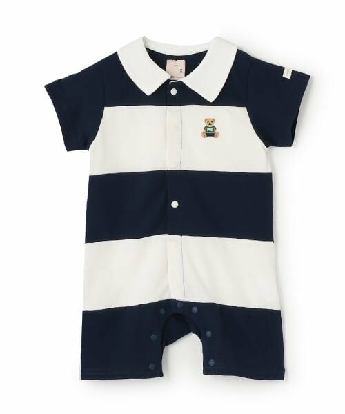petit main / プティマイン ロンパース | 切替ラガーカバーオール（紺）