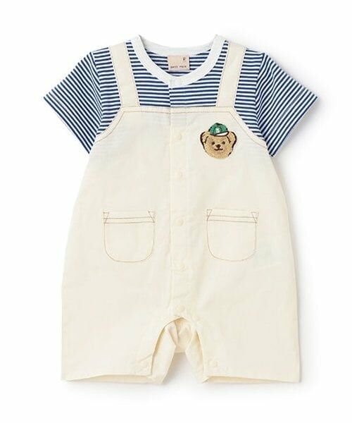 petit main / プティマイン ロンパース | サロペ風半袖カバーオール（オフ ホワイト）