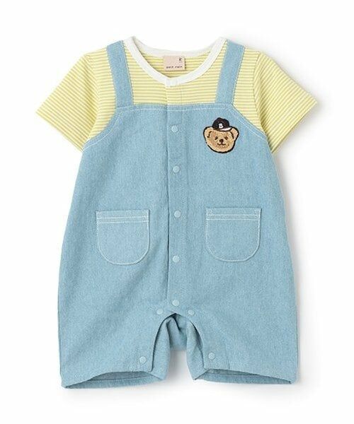 petit main / プティマイン ロンパース | サロペ風半袖カバーオール（ライト ブルー）